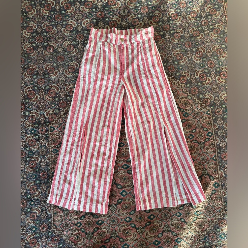 SOLD- UO Red & White Striped Gauze Cotton Split Leg Pants Size S - Picture 1 of 7